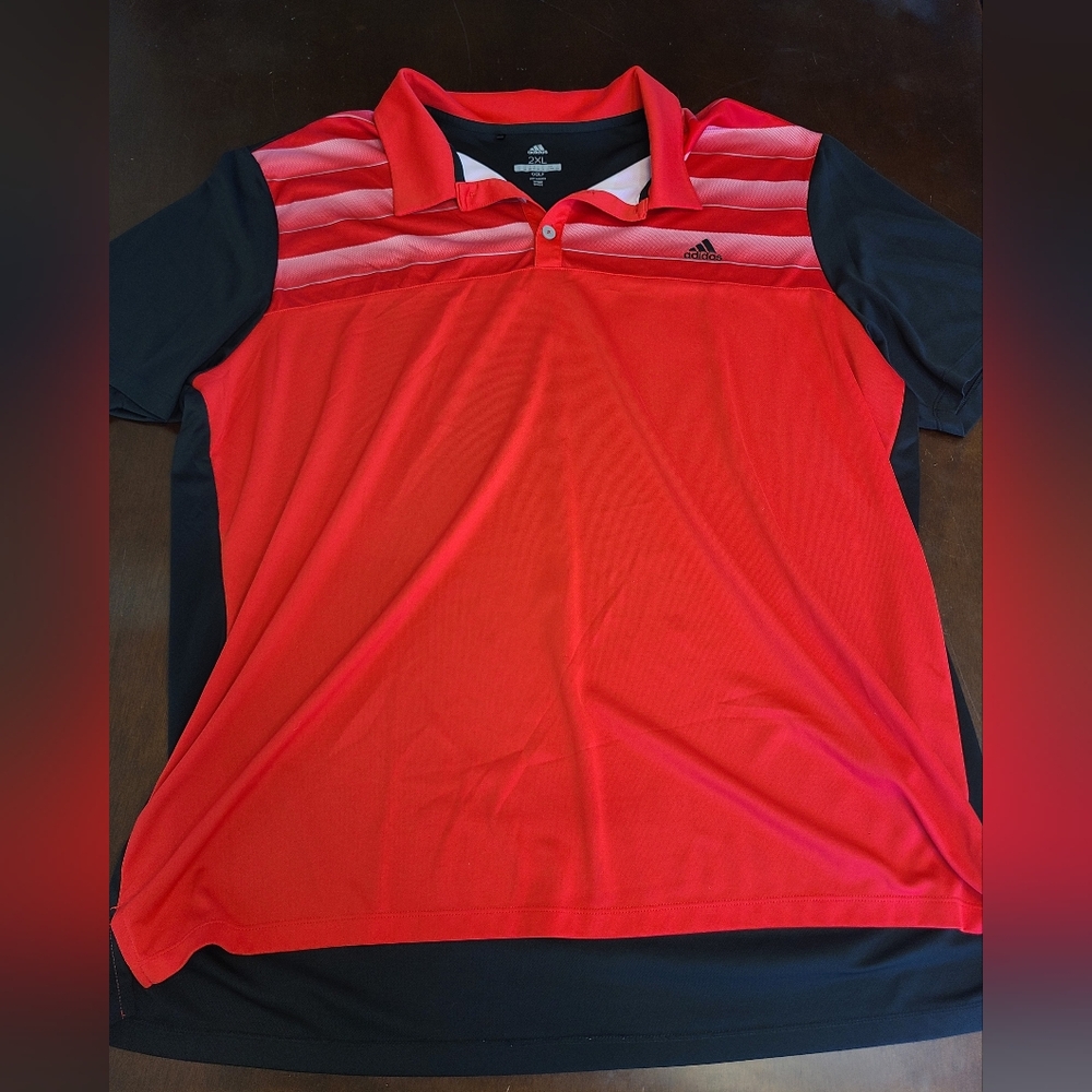 Adidas Men's Red and Black Golf Polo Shirt